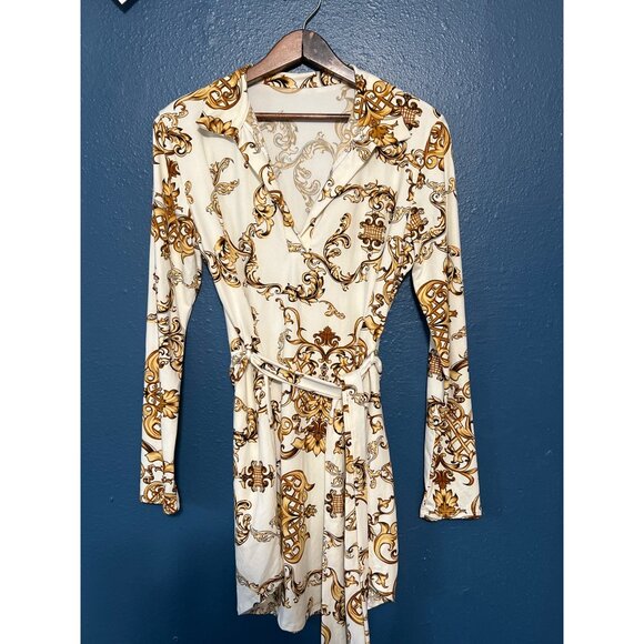 Elegant Gold and Cream Mini Dress - Picture 5 of 6